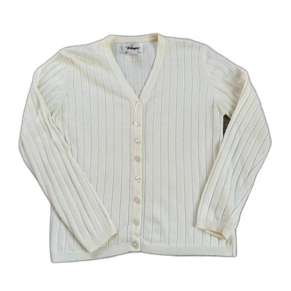 Vintage button down cotton white Cardigan medium preppy fall - Picture 1 of 7